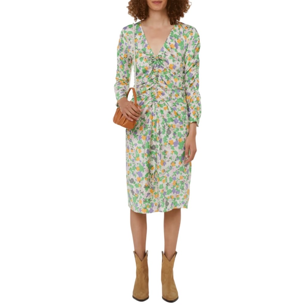 Baum und Pferdgarten Adriti Silk Midi Dress Garden S Floral Ruched Multicolor 36
